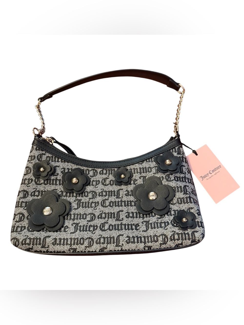 Juicy Couture Black Floral Logo Shoulder Bag